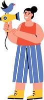 A flat style illustration showing a character having a canary bird vector