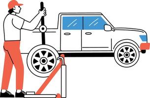 A hand drawn style illustration of fixing tyre vector