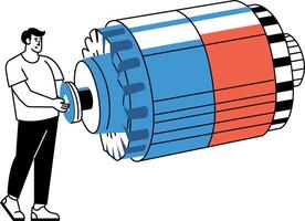 A drawing style illustration of alternator repairing vector