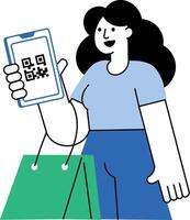 Flat style illustration showing buyer scanning qr code vector