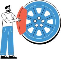 A sketchy style illustration of tyre inspection vector