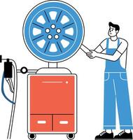 A hand drawn style illustration of tyre machine vector