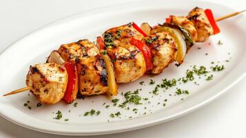 Grilled chicken skewers with vegetables photo