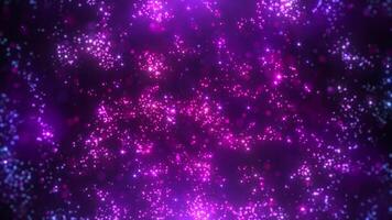 Abstract background of magic particles colorful flowers particles glow and move with wave energy beautiful nebula magic pollen seamless loop 4K video
