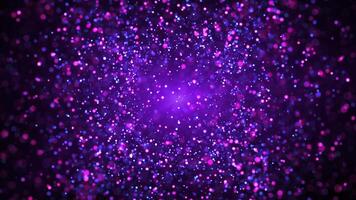 Abstract colorful background of flying and shiny particles. Flight of bright dots, bokeh dust awards. Seamless loop video