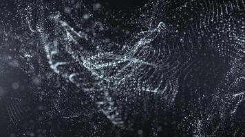 Abstract glowing wave of particles and dots moving on dark background, big data visualization, futuristic and digital background, 3D, 4K, seamless loop video