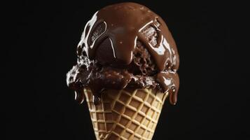 Chocolate ice cream cone close-up photo