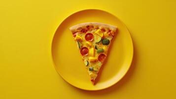 Pizza slice on yellow platee photo
