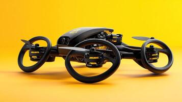 Futuristic drone on yellow background photo