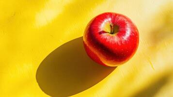 Red apple on yellow surface photo