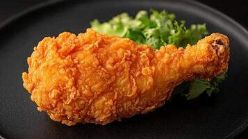 Crispy fried chicken drumstick with greens photo