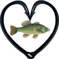 A fish in a heart shape with a hook on it vector