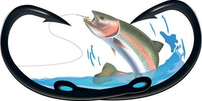 A fish is caught in the water with a hook vector