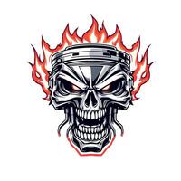 Vsai blazing skull with engine piston cranium showing fiery determination vector