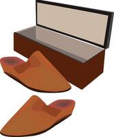 Comfortable suede slippers emerging from open shoebox, ready to wear vector