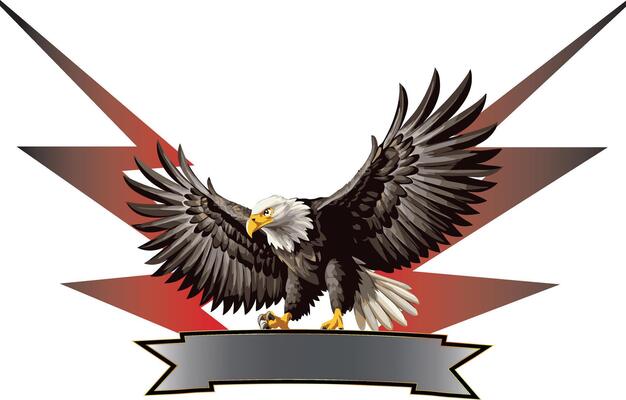 An eagle with a banner and red lightning