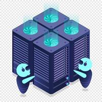 Isometric futuristic server. Isometric database or data center. Abstract blockchain. Computer. Cloud storage. Isometric vector
