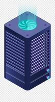 Isometric futuristic server. Isometric database or data center. Abstract blockchain. Computer. Cloud storage. Isometric technology vector