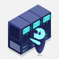 Isometric futuristic server. Isometric database or data center. Abstract blockchain. Computer. Cloud storage. Isometric, vector
