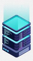 Isometric futuristic server. Isometric database or data center. Abstract blockchain. Computer. Cloud storage. Isometric technology. vector