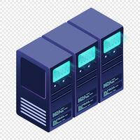 Isometric futuristic server. Isometric database or data center. Abstract blockchain. Computer. Cloud storage vector