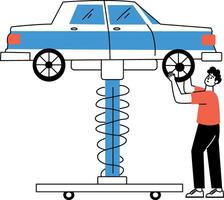 A sketchy style illustration of tyre checking vector