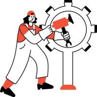 A sketchy style illustration showing a mechanic fixing vehicle parts vector