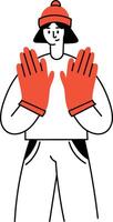 A sketchy style illustration depicting a character using heat gloves vector