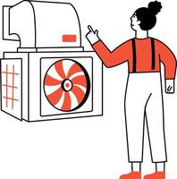 A drawing style illustration showing a character doing duct inspection vector