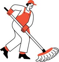 A sketchy style illustration showing a janitor cleaning floor vector