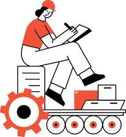 A drawing style illustration showing a character doing process tracking vector