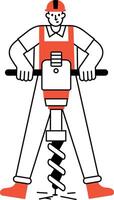 A sketchy style illustration showing a character using a jackhammer vector