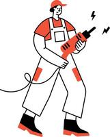 A sketchy style illustration showing drill operator vector