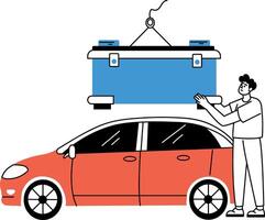 A hand drawn style illustration of installing battery vector