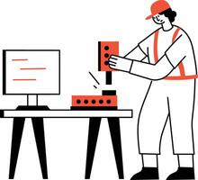A drawing style illustration showing technician doing work vector