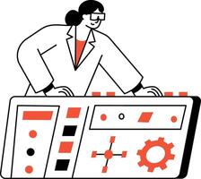A sketchy style illustration depicting a character operating control panel vector