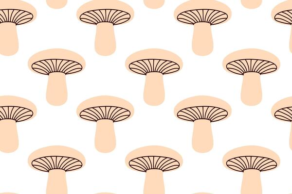 Simple and clean repeating pattern with beige mushrooms, suitable for product packaging, eco prints, and kitchen textiles