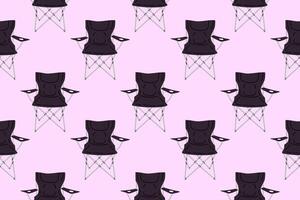 Seamless pattern with black folding camping chairs on pink background. Outdoor furniture design for surface prints. vector