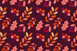 Seamless fall foliage pattern with orange leaves on dark background for autumn-themed packaging, fabric and wrapping paper vector