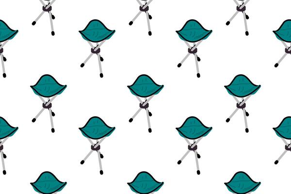 Seamless pattern with small triangular camping stools on white background. Simple outdoor seat print for projects and fabric.