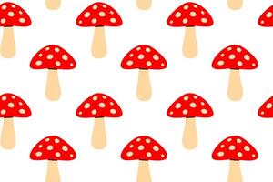 Playful pattern of red amanita mushrooms with white dots, perfect for fairytale themes, autumn decor, and children's design vector