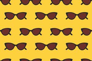 Repeating pattern with brown cat-eye sunglasses on yellow background vector
