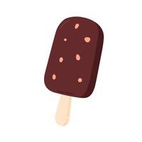 Chocolate ice cream with crunchy bits on stick on white background, perfect for indulgent frozen dessert or summer snack design vector