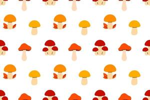 Seamless pattern featuring a variety of mushroom species in vibrant colors, ideal for food packaging, eco-friendly products, and fall designs vector