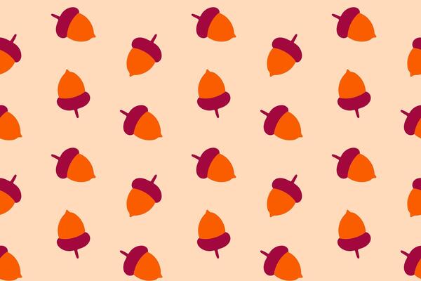 Seamless pattern with brown acorns on beige background for autumn packaging, surface design and wrapping paper