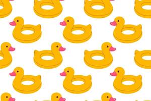 Seamless pattern with yellow duck-shaped pool floats on white background, perfect for summer-themed packaging, fabric, and swimwear vector