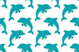 Seamless pattern with blue dolphins swimming on a white background, ideal for marine-themed designs and childrens products vector