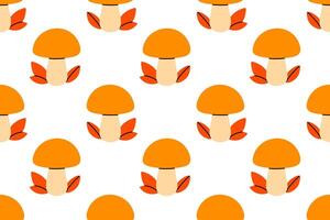 Repeating pattern featuring orange mushrooms with rounded caps, perfect for food packaging, textile prints, and forest-themed designs vector