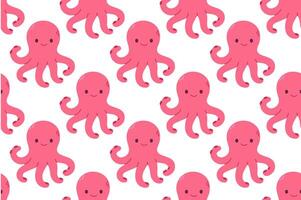 Pattern featuring pink octopuses with smiling expressions, repeated on a white background, ideal for kids marine designs vector