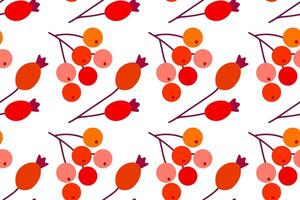 Seamless pattern with red rosehip berries and twigs on white background for autumn wrapping, textiles and seasonal design vector